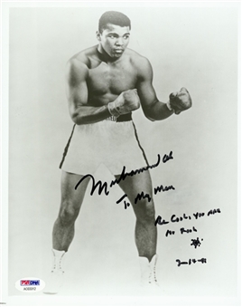 Muhammad Ali Autographed and Inscribed "To My Man Be Cool, You Are No Fool" B&W 8x10 Photograph (PSA/DNA)